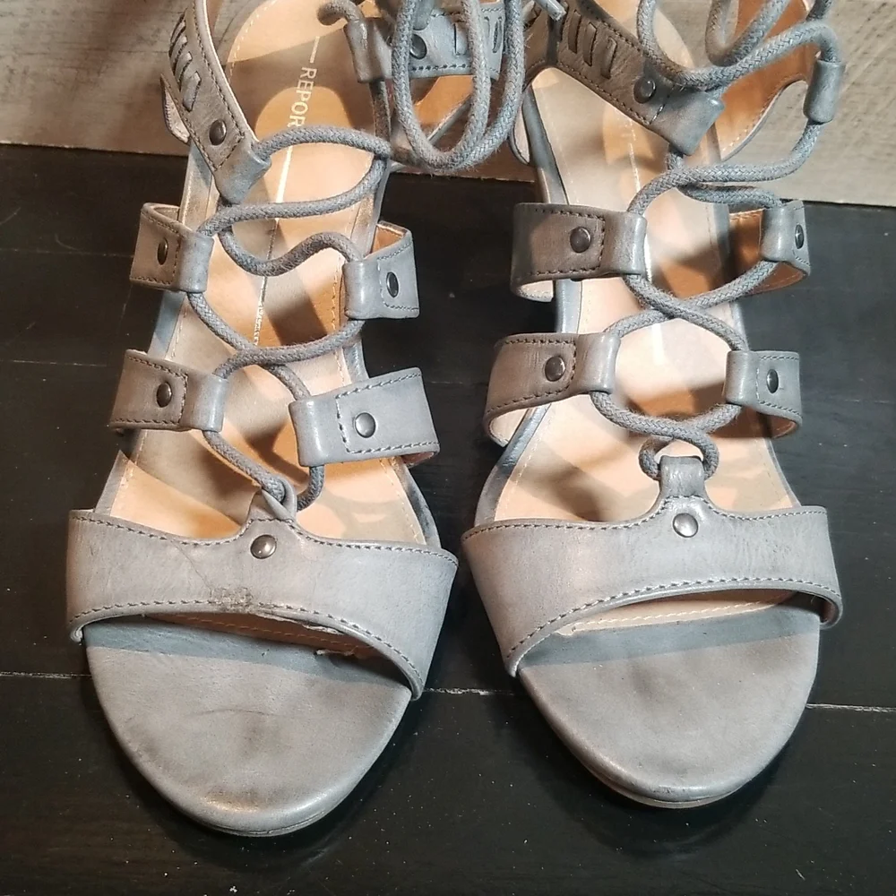 Cute Gray Platform Wedge Sandles with Laced Up Tie Size 8.5